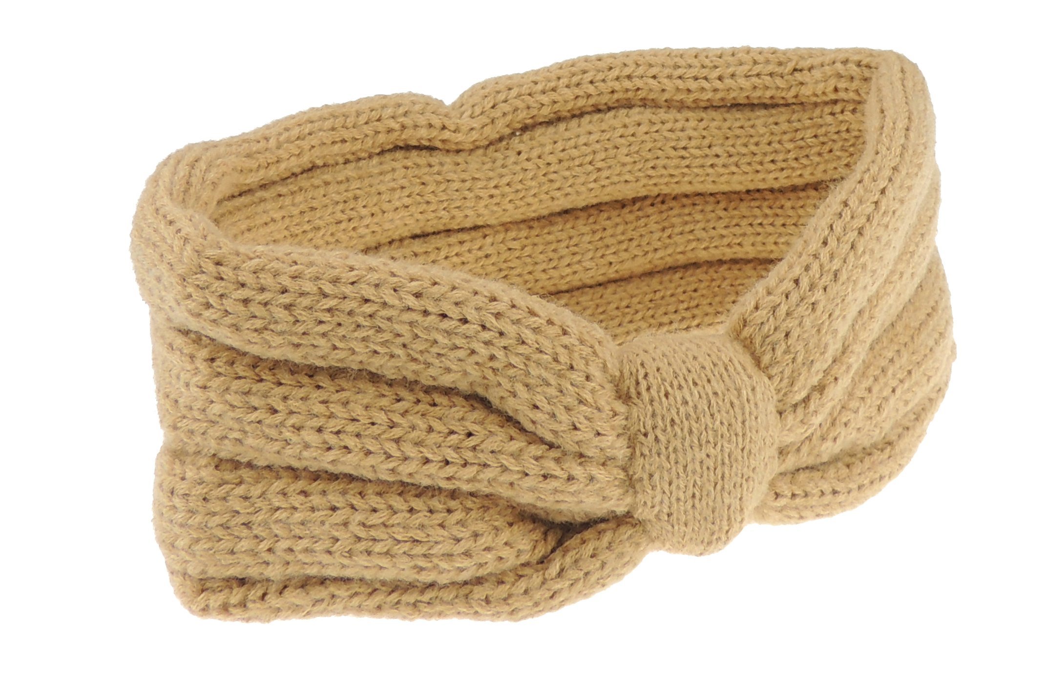 Cute Womens Girls Chunky Ribbed Fashion Winter Woolen Warm Apres Ski Knit Knitted Crochet Fluffy Twist Turban Knotted Knot Earmuffs Ear Warmer Headwear Hairband Headband Headwrap Hat (Caramel)