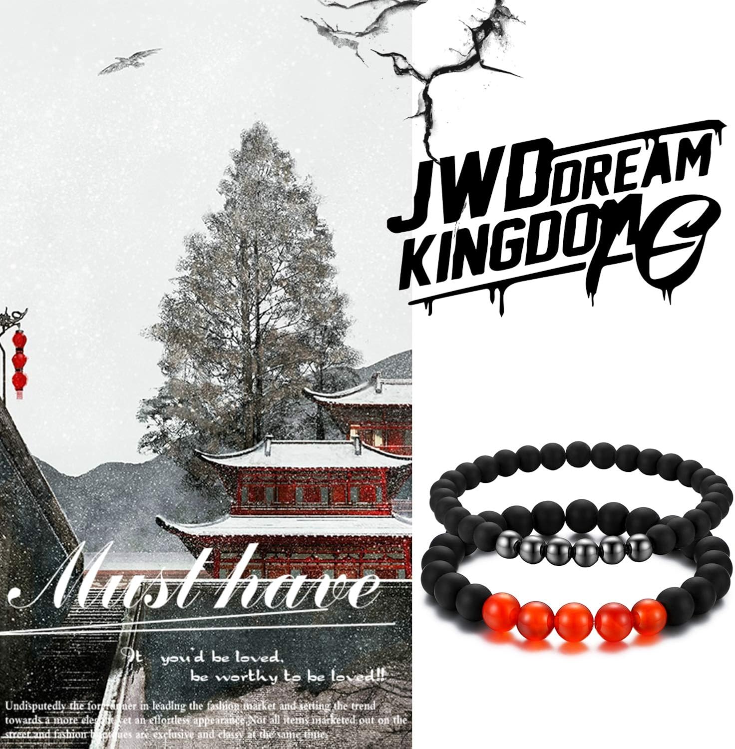 Cupimatch 2 Pcs Black Matte Agate Beads Prayer Charm Bracelet for Men Women,Black Red - Image 5