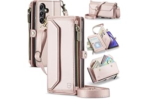 Strapurs Crossbody Wallet Case Compatible with Samsung Galaxy A54 5G RFID Blocking Card Holder Soft PU Leather Magnetic Snap Shoulder Strap Zipper Pocket Phone Case Fit for Galaxy A54 6.4" - Rose Gold
