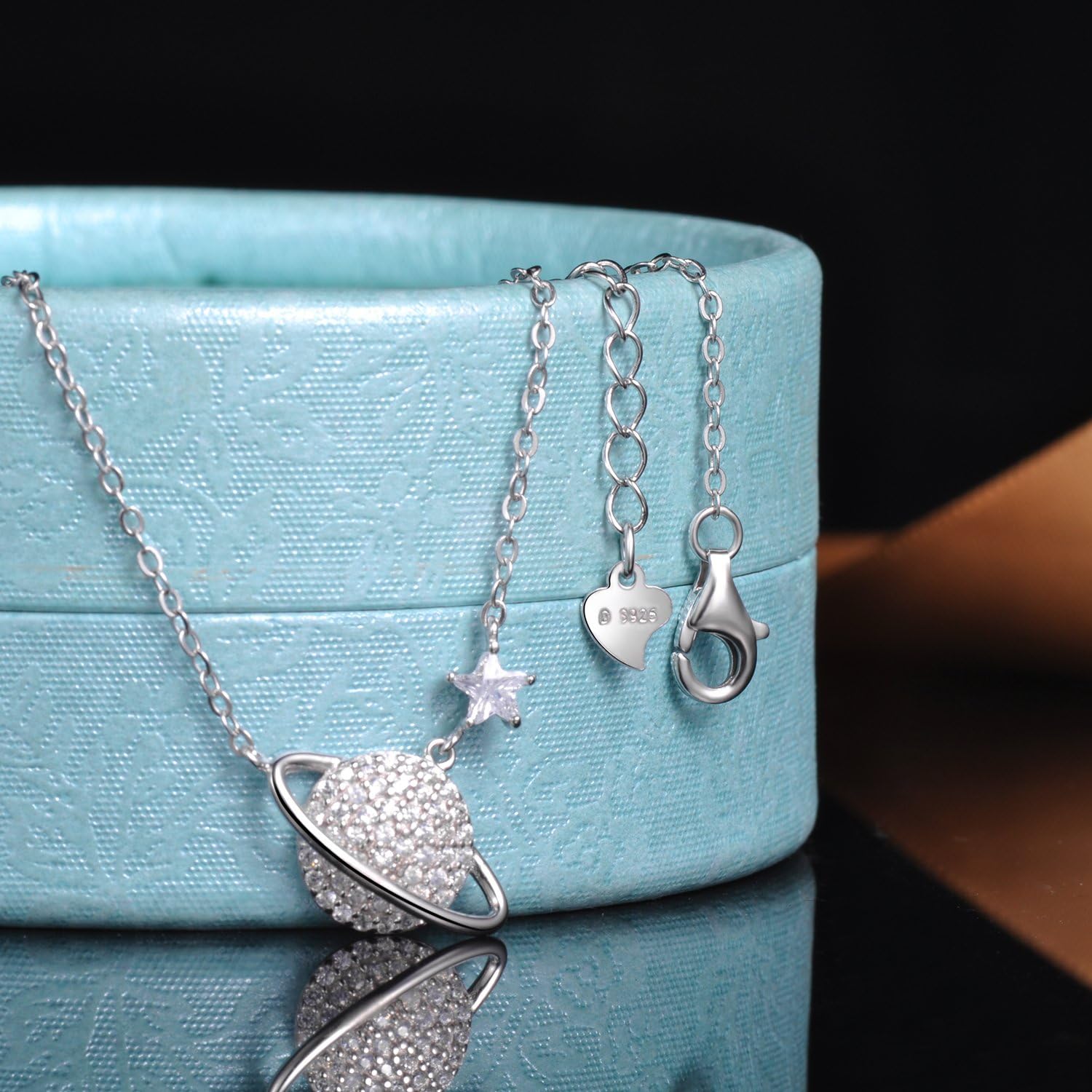 Yumilok Jewelry 925 Sterling Silver Cubic Zirconia Universe Planet Star Pendant Necklace for Women/Girls, 45 cm - Image 4