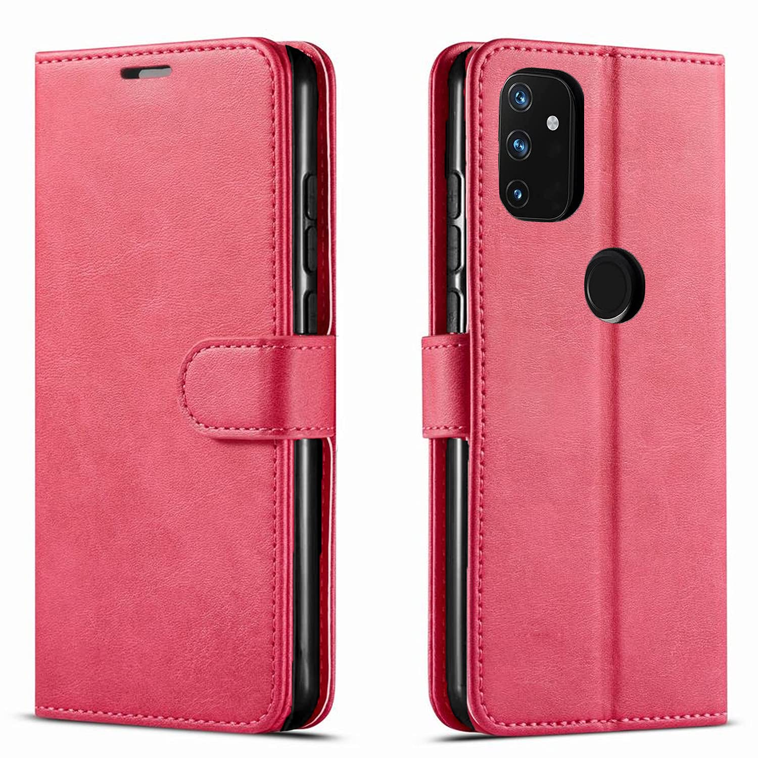 STARSHOP Compatible with OnePlus Nord N100 Phone Case, [Not Fit Nord N10 5G / Nord 5G] with [Tempered Glass Protector Included] - Leather Wallet Phone Cover with Pocket Credit Card Kickstand -Pink