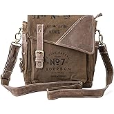 3Blifestyle - No7 Bourbon Crossbody Bag for Men & Women | Upcycled Vintage Canvas & Leather | Multi Pockets Bag | Hobo Bag - Fade Brown