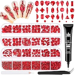 1680Pcs Red Glass Nail Rhinestones 180Pcs Multi