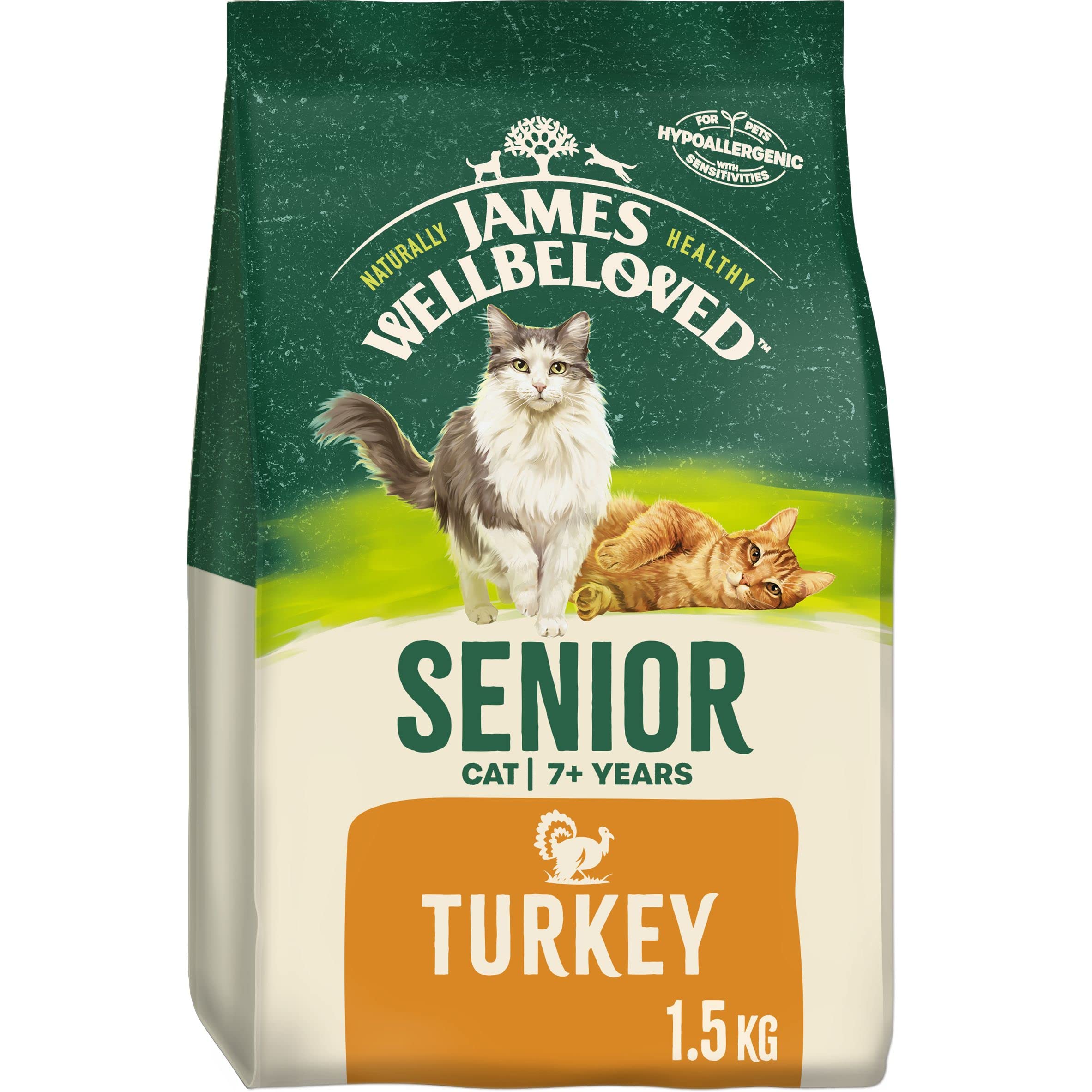 James Wellbeloved Senior Turkey 1.5 kg Bag, Hypoallergenic Dry Cat Food