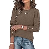 OFEEFAN Long Sleeve Shirts for Women Blouses Dressy Casual Womens Sweaters Puff Sleeve Fashion Clothing Tops with Buttons
