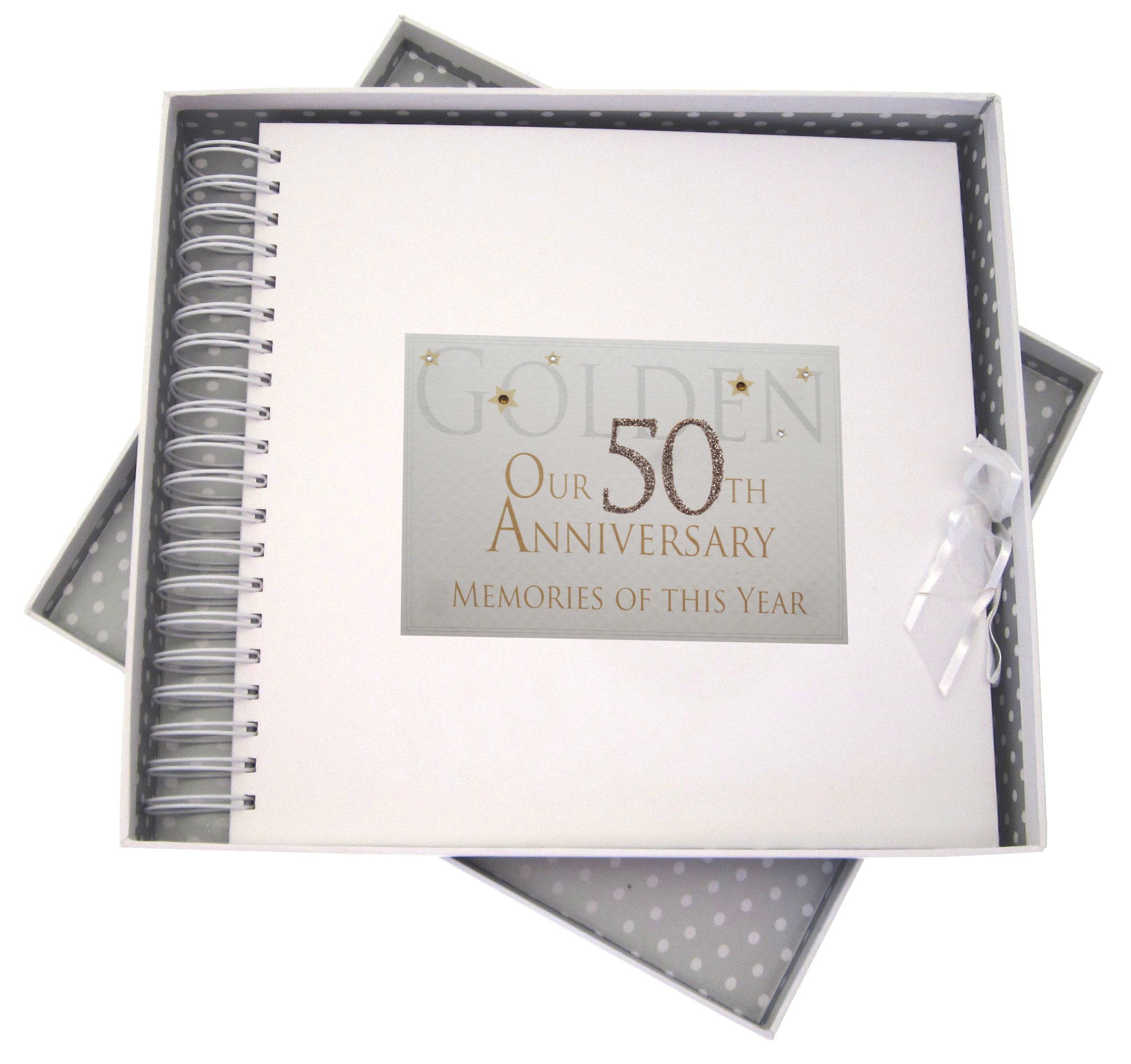 White Cotton Cards 50th Golden Anniversary Year, Card & Memory Book, Glitter & Words, Wood, 27x30x4 cm