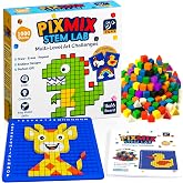 WIZZLY PIXMIX Pixel Building Art Kit for Kids Ages 5+ &ndash; STEM Toy for Boys &amp; Girls, Creative Learning &amp; Sensory Activity &ndash; 16x16 Board, 1000 Pieces, 200+ Multi-Level Challenges