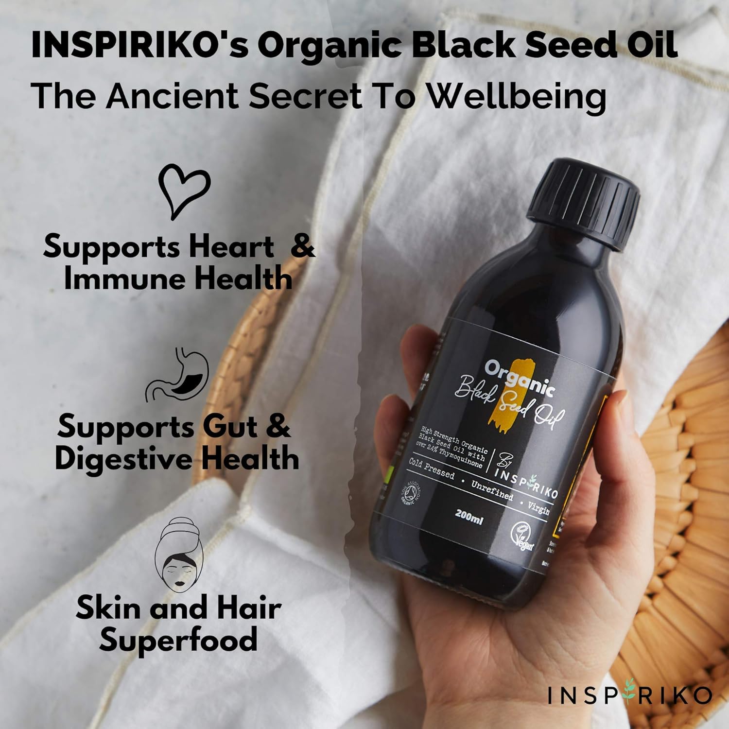 Black Seed Oil Organic Cold Pressed - 200 ml - 5X Potency with 2.4% TQ & Omega 3 6 9. Made from Organic Nigella Sativa Seeds - Beloved Rejuvenation Extract for Hair, Immune Support & Digestion - Image 3