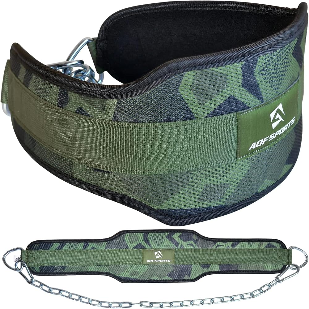AQF Dipping Belt Weight Lifting Chain Green Camo Neoprene 36in Chain