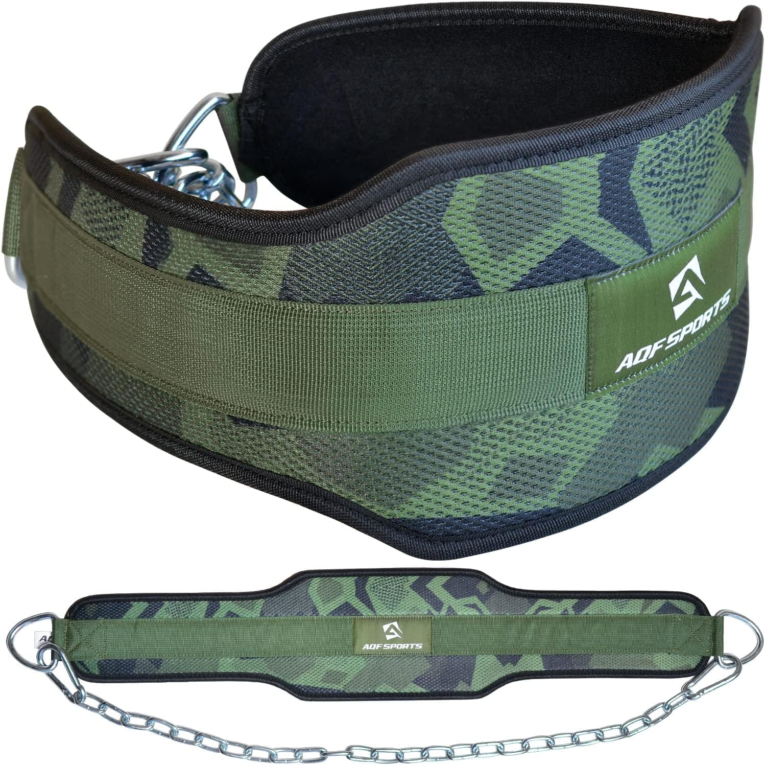 AQF Dipping Belt Body Building Weight Lifting Dip Chain Exercise Gym Training Neoprene (Green Camo)