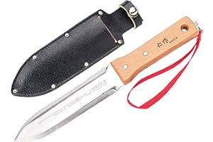 仁作 NISAKU Nisaku NJP651 Hori Weeding & Digging Knife-Hardened HRC58 Edition, Authentic Tomita (Est. 1960) Japanese Stainless Steel, 7.25" Blade, Wood Handle, w/Premium Leather Sheath
