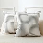 MYCDXE Throw Pillow Covers 16 x 16 Inch Farmhouse Pillow Covers, Set of 2 Gray Striped Textured Patchwork Squarer Pillow Case for Sofa Sofa Chair Bedroom Modern Decor