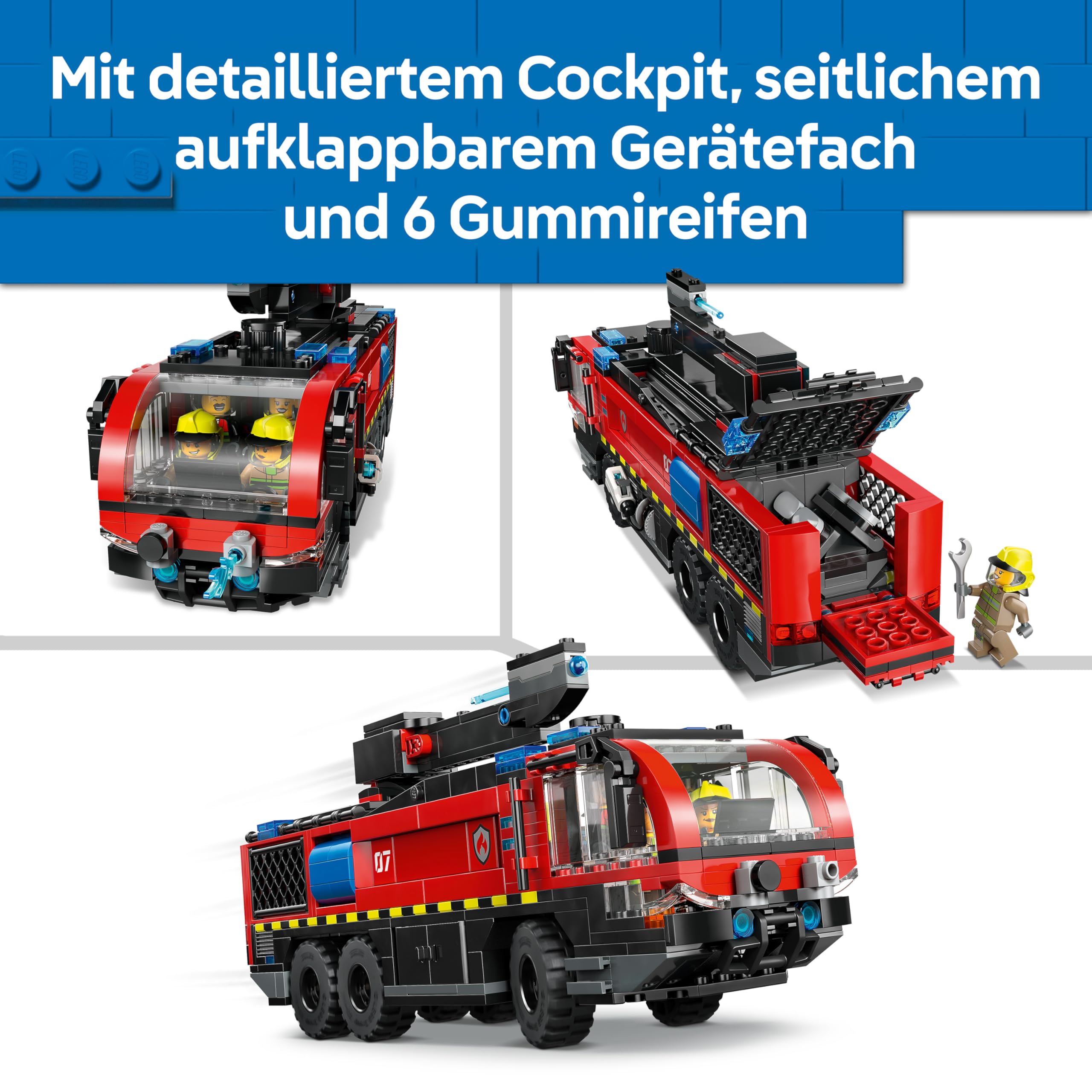 LEGO City Flughafenlöschfahrzeug - Spielzeug Einsatzfahrzeug - Modellbau mit 4 Feuerwehr Minifiguren - Geburtstagsgeschenk für Jungen ab 7 Jahren und Technikfans - 60499 3