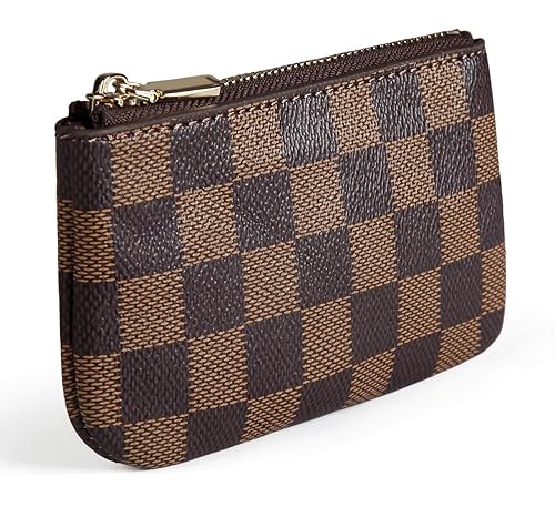 brown checkered coin purse