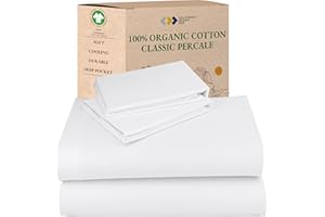 California Design Den Queen Sheet Set - Soft 100% Organic Cotton Sheets with Deep Pockets, Crisp Percale, Breathable and Durable Bedding Set - White