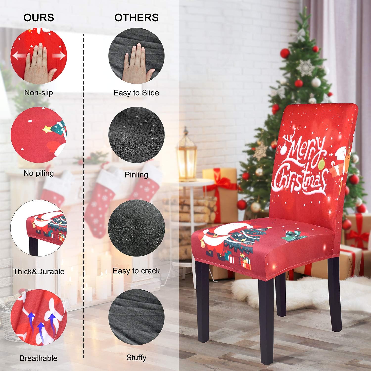 Christmas Dining Chair Covers, Spandex Stretch Removable Washable Dining Chair Protector Slipcovers, Parsons Chair Cover for Dining Room, Christmas Decoration for Home, Kitchen ,Wedding Party,Set of 4: Home & Kitchen