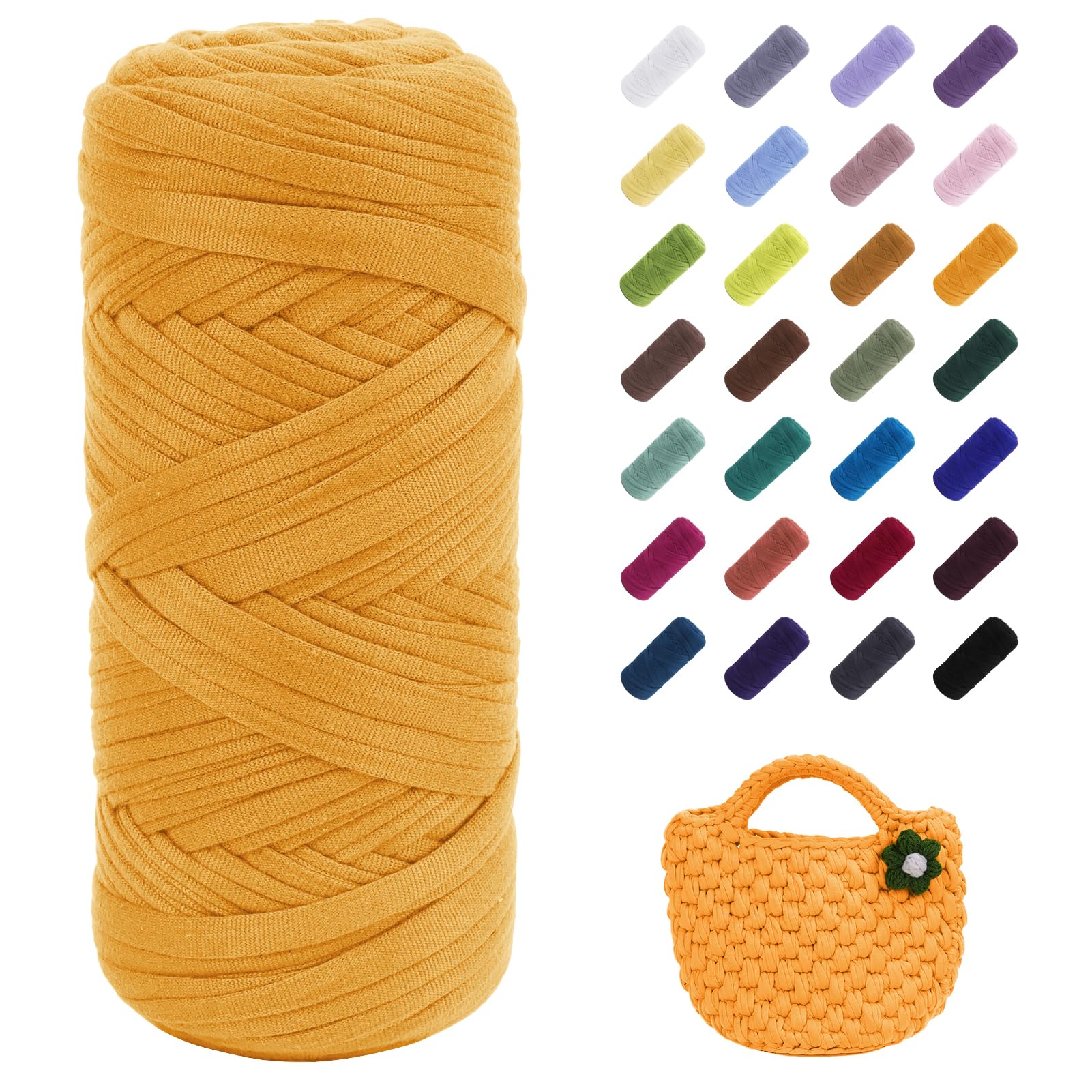 Uiopa T-Shirt Yarn, 200g/196ft Elastic Fabric Cloth Knitting T Shirt Yarn, Orange Thick Crochet Fabric Ribbon for Crocheting Bags/Baskets/Rugs, Home Decor, DIY Crafts