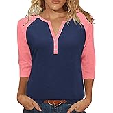 Heymiss Womens Summer Tops 3/4 Length Sleeve V Neck Casual Color Block Tunic Tops Dressy