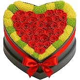 Moss Heart 30 Preserved Roses in Heart-Shaped Box, Real Forever Roses Home Décor Arrangement, Long-Lasting 1+ Year, No Watering, Valentine’s Day, Birthday for Wife, Girlfriend
