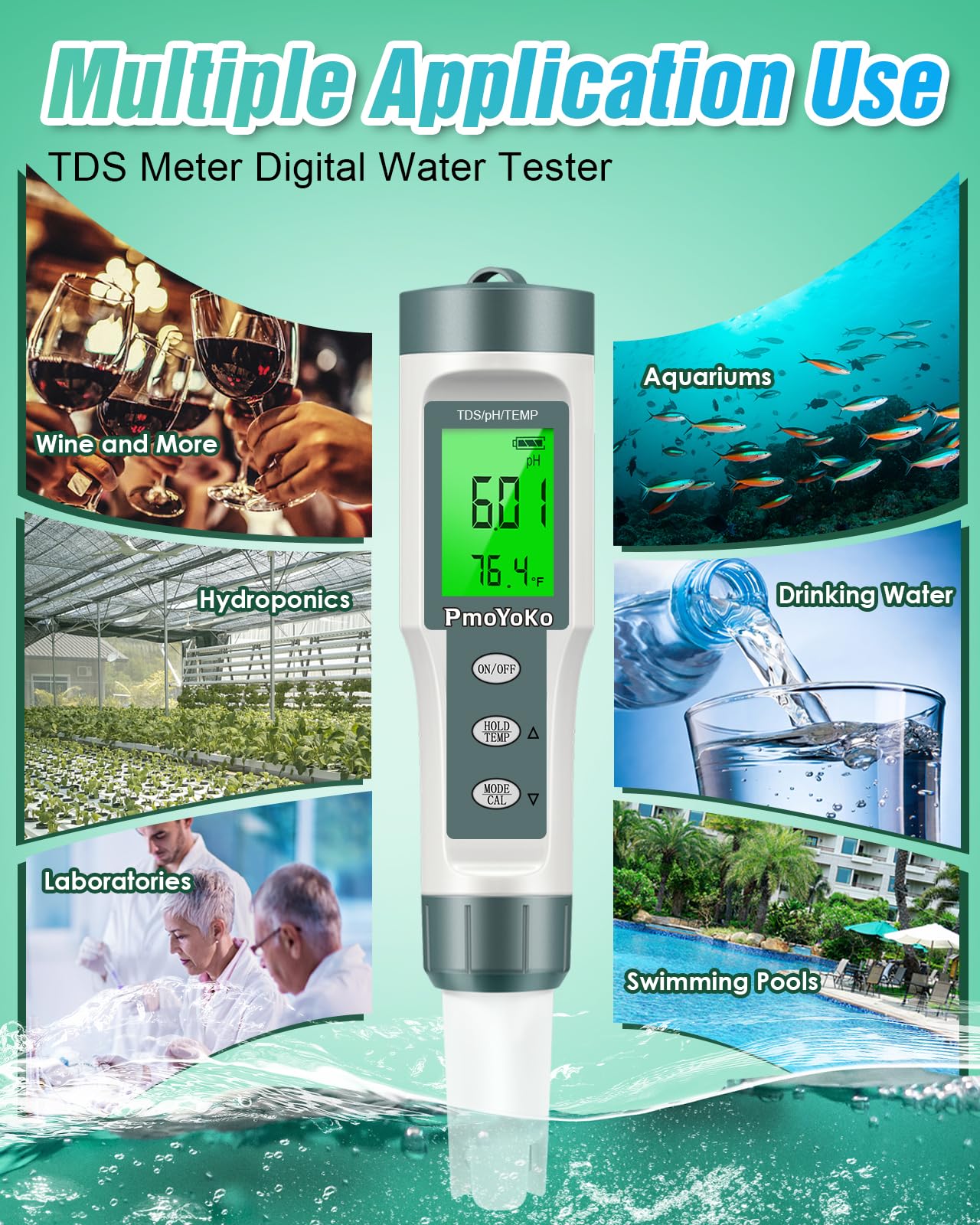 PmoYoKo Digital PH/TDS Meter With ATC PH Tester, 3 In 1 PH TDS Temp 0. ...