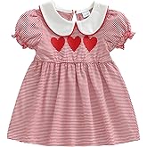 Toddler Little Baby Girl Valentines Day Dress Love Print Smocked Dress Short Sleeve Doll Collar Plaid Dresses