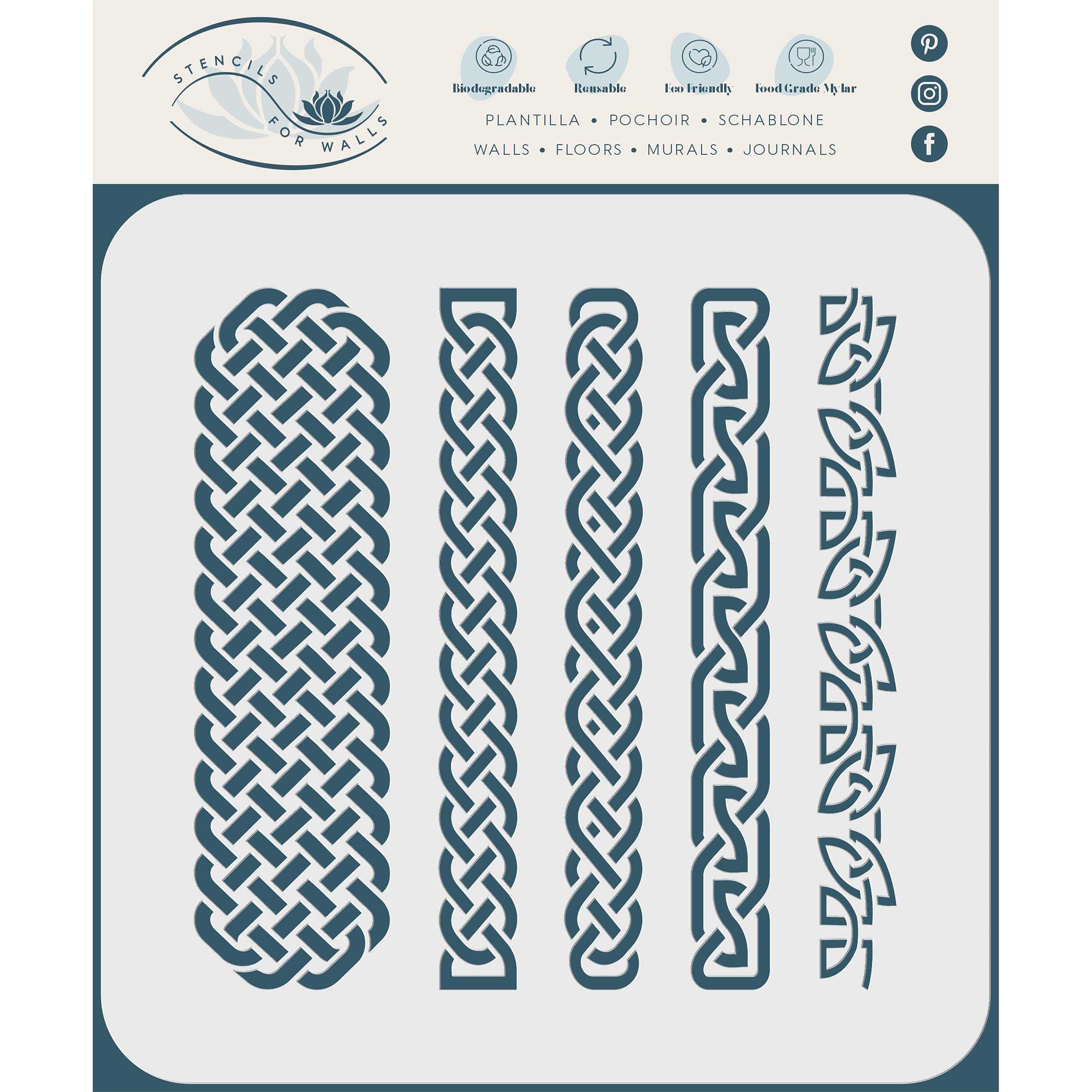 Celtic Knot Stencil, 21.5 x 21.5 cm (L) - Irish Celts Viking Knotwork Border Woven Ethnic Braided Protection Knot Stencils for Painting Template