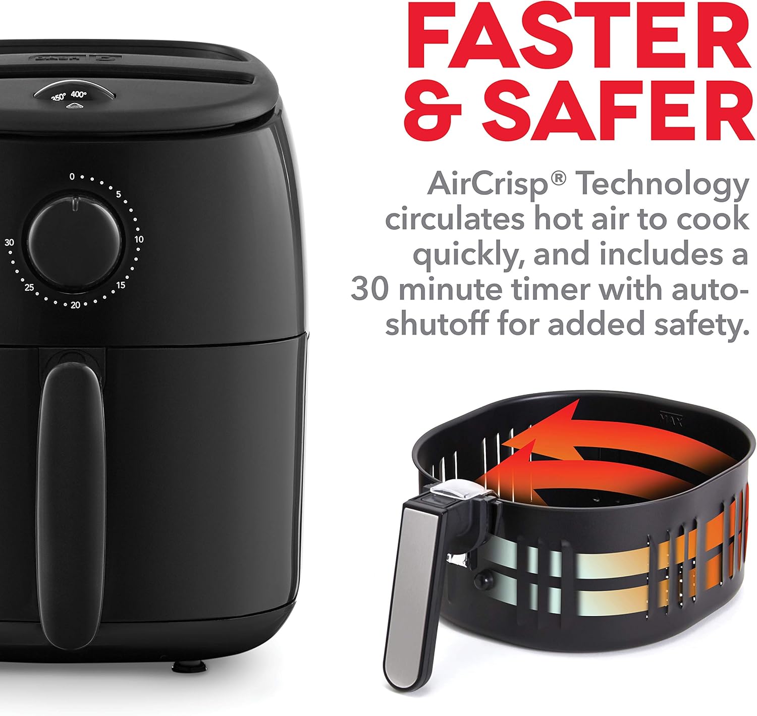 Dash DCAF200GBBK02 Tasti Crisp Electric Air Fryer Oven Cooker with Temperature Control, Non-stick Fry Basket, Recipe Guide + Auto Shut Off Feature, 1000-Watt, 2.6Qt, Black: Kitchen & Dining