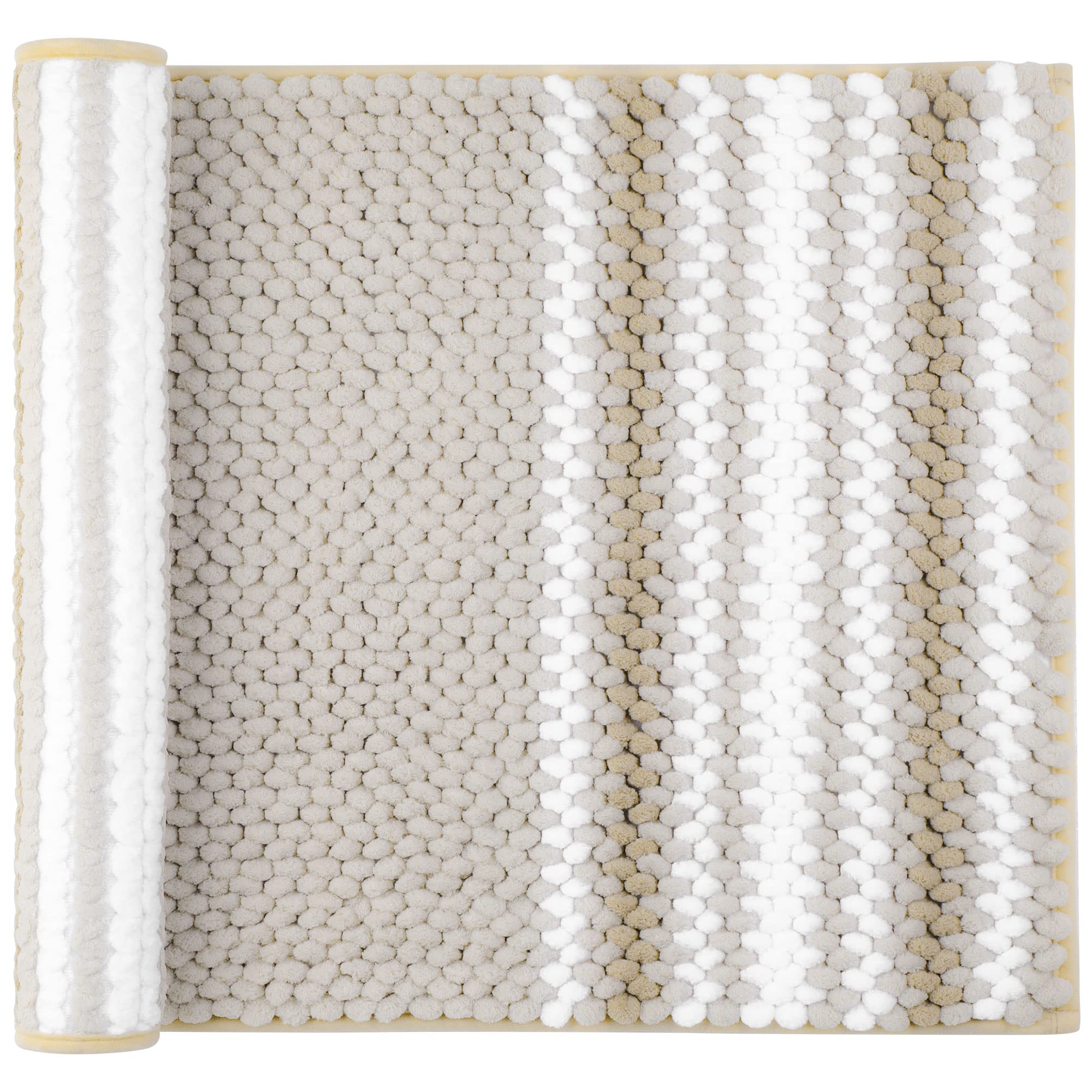 PiccoCasa Extra Soft Chenille Bath Mat 51 x 81cm, Bone and White Bathroom Mat - Absorbent Bath Mats Rugs for Bathroom and Floor, Machine Washable