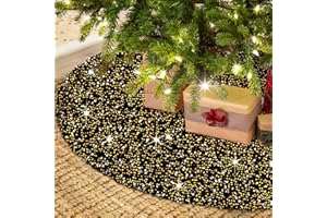WUPIOS Gold Christmas Tree Skirt Black Tree Skirt Sequin 36 Inches Velvet Tree Skirt Collar Metallic Tree Rug Skirt Unique Glitter Tree Skirts for Winter Holiday Shiny Gold Christmas Tree Decorations