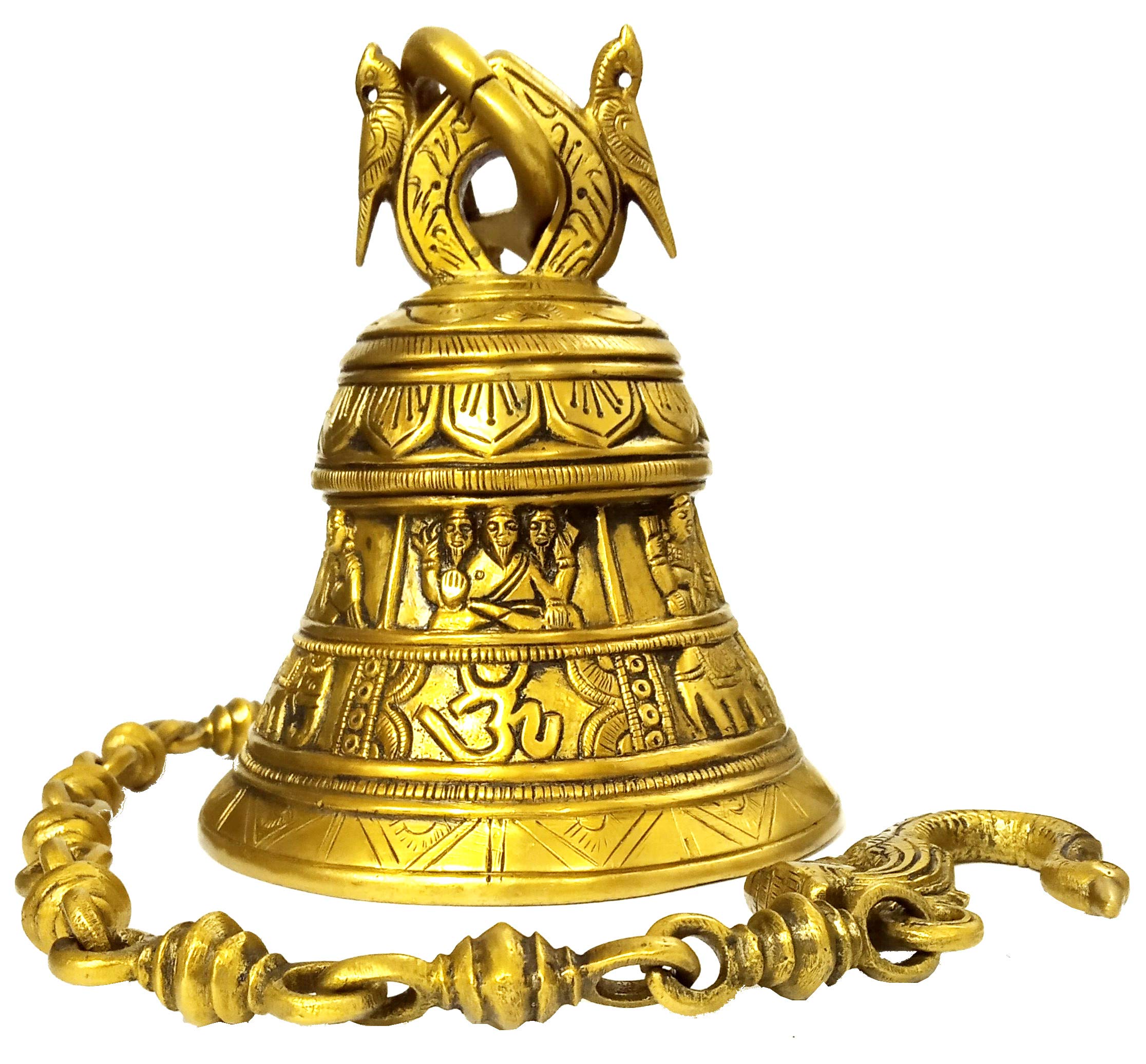 Purpledip Brass Temple Hanging Bell Vedic Navagraha: Rare Collection Astro Scultpure with Magnificent Carving & Deep Sound (12030)