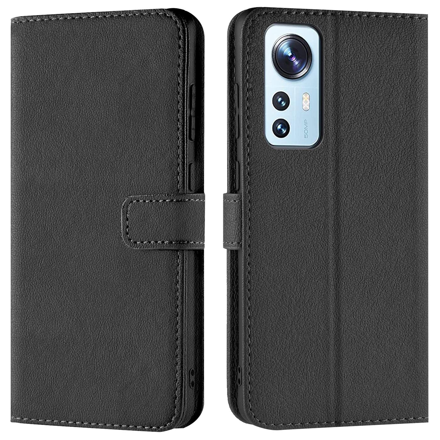 Verco Wallet Case for Xiaomi 12, for Xiaomi 12X Book Cover with Magnetic Closure compatible with Xiaomi 12 / 12X Flip Case with Card Slots Faux Leather - Black