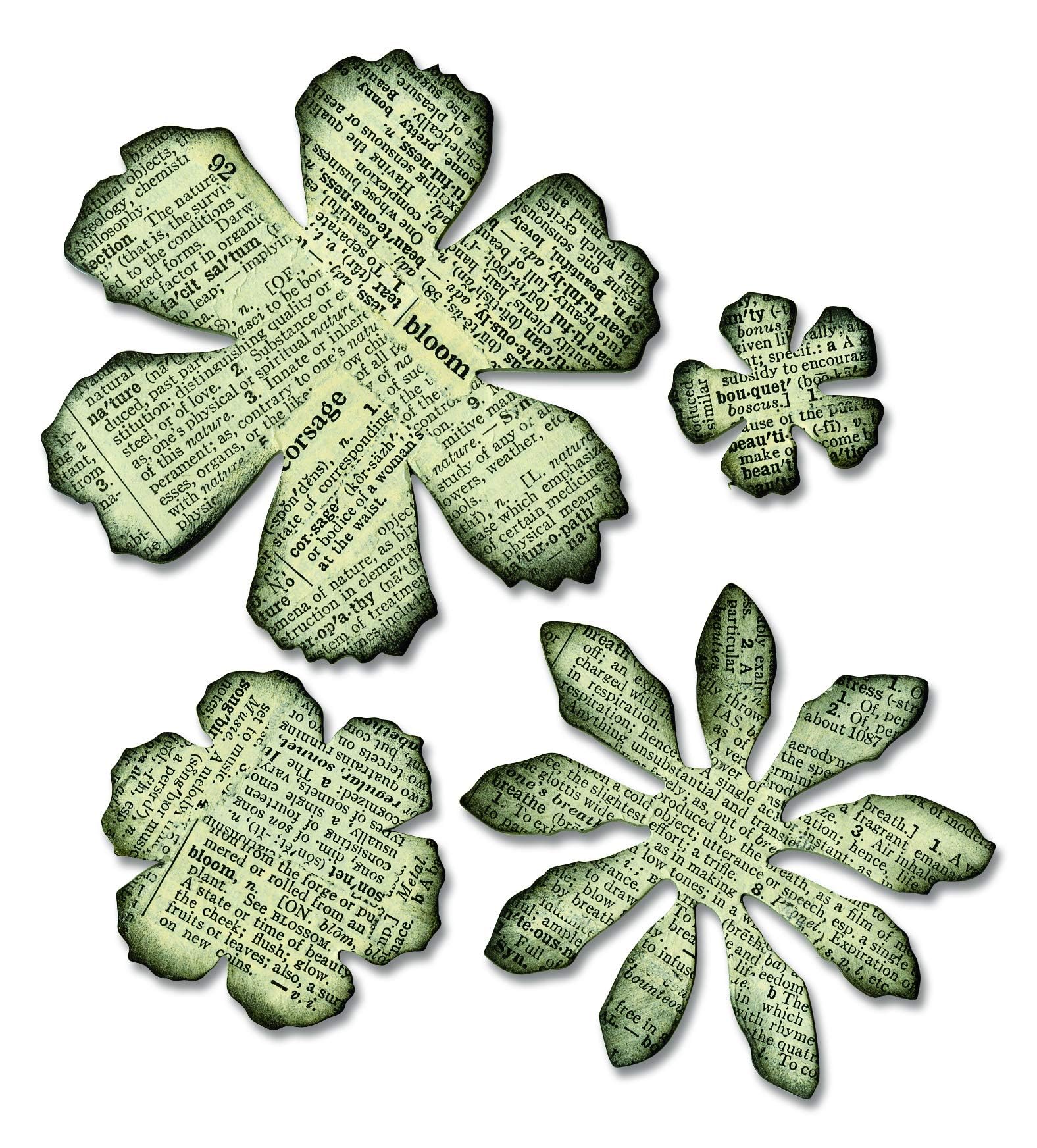 Sizzix Bigz Tattered Florals, 4 Sizes and Shapes Steel Rule Die by Tim Holtz