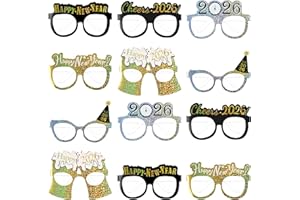 Runloon 12PCS New Year Glasses, Funny New Years Eve Party Paper Glasses Photo Booth Props 2026 Eyeglasses Frames for NYE Party Supplies Decorations 2026