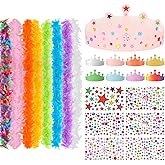 Suncalla 8 Pcs 6.6ft Feather Boas & 8 Paper Crowns with Stickers Dress up Party Kit for Mardi Gras Birthday Wedding Christmas Halloween Costume Decorations