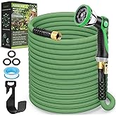 PALRORY Non-Expandable Garden Hose 100 ft, Ultra Lightweight Flexible Water Hose with 10-Pattern Nozzle, Leak-Proof, High-Density Fabric, Thickened Connector, Shut-Off Valve for Yard, Lawn, Outdoor