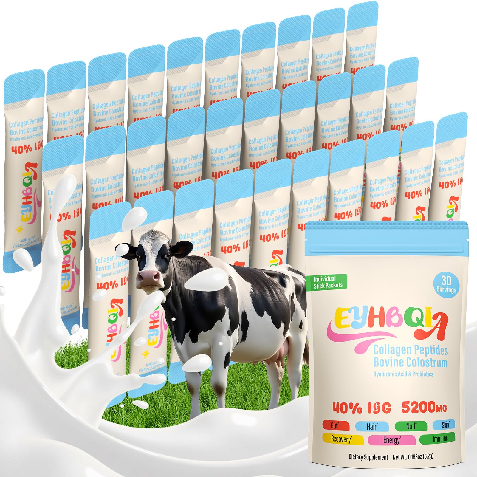 EYHBQIA Collagen and Colostrum Powder with Hyaluronic Acid, IgG ...
