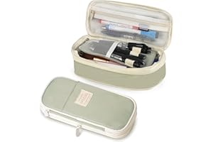 PUPTILY Pencil Case, Large Capacity Aesthetic Pencil Cases with Durable Zipper, Big Stationery Pencil Pouch for Women & Men, Adults Portable Storage Organizer Bag for College, office, Travel (Green)