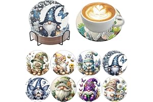 MRPWNLE 8 Pack Diamond Art Coasters Kits - Gnomes Diamond Painting Coasters Kit Set with Holder Cork Pads, DIY Non Slip Coaster Craft Kits for Adults Beginners Ideal Gifts