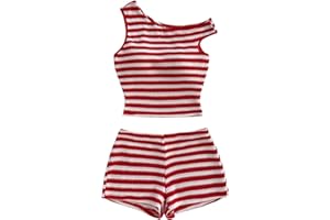 Verdusa Women's 2 Piece Striped Outfits Off The Shoulder Crop Tops and Mini Shorts Set Two Piece Going Out
