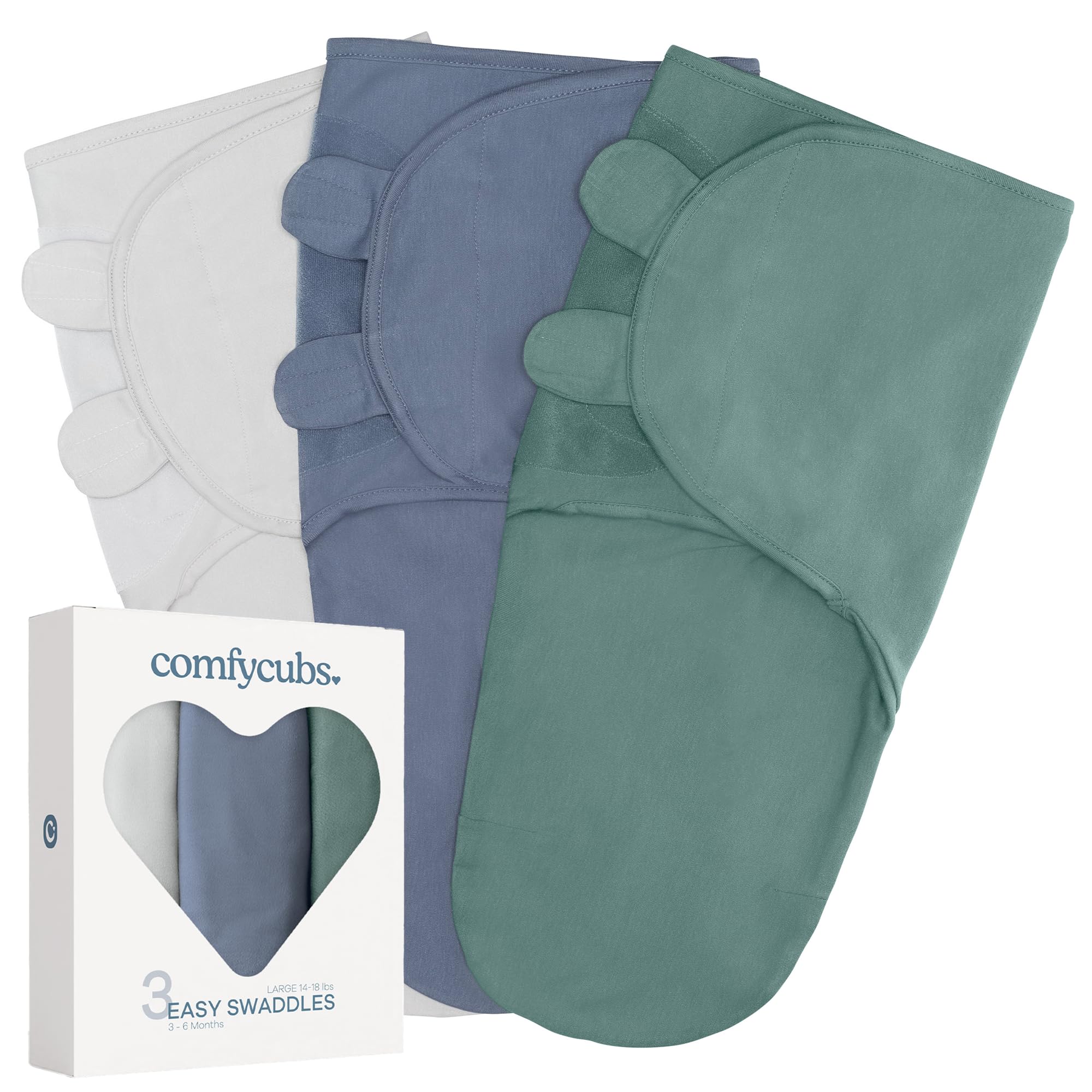 Comfy Cubs Easy Swaddle Blanket, 3 Pack - 100% Cotton Swaddle Set, Large for 3-6 Months Infantso, Breathable & Durable Sleep Sack, Newborn Baby Gifts - Stone, Nomadic Blue, Azul