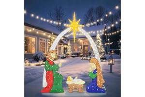 JAMFLY Lighted Outdoor Christmas Nativity Scene Decoration Set, Zip Ties & Ground Stakes, Easy to Install & Store, Durable Waterproof for Lawn, Home & Holiday Party