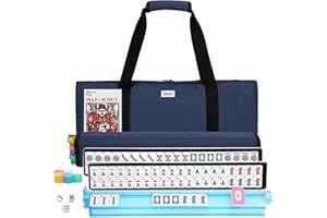 Suncle American Mahjong Tile Set,166 White Tiles Complete Mahjong Kit with Blue Carring Bag, 4 All-in-One Rack/Pushers 2 Mahjong Tile Tray with Lids, American Mahjong Set with Blue Carrying Bag