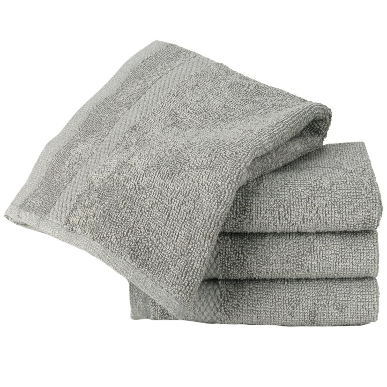 Sue Rossi Face Cloth Set of 4, Egyptian Combed Cotton, 30cm x 30cm Wash Cloth Flannel, Very Soft & Absorbent, Quick Dry 600gsm Bathroom Towels. (Silver)