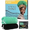 African Net Sponge Authentic - 2 Pieces Real African Loofah Shower Sponges - Body Scrubber Exfoliating Washcloth Black & Seawave - Africa Bath Sponges for Back Scrubber Shower Accessories