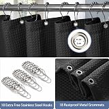 Shower Curtain 275x182cm Waffle Fabric with Metal Hooks Black view 3