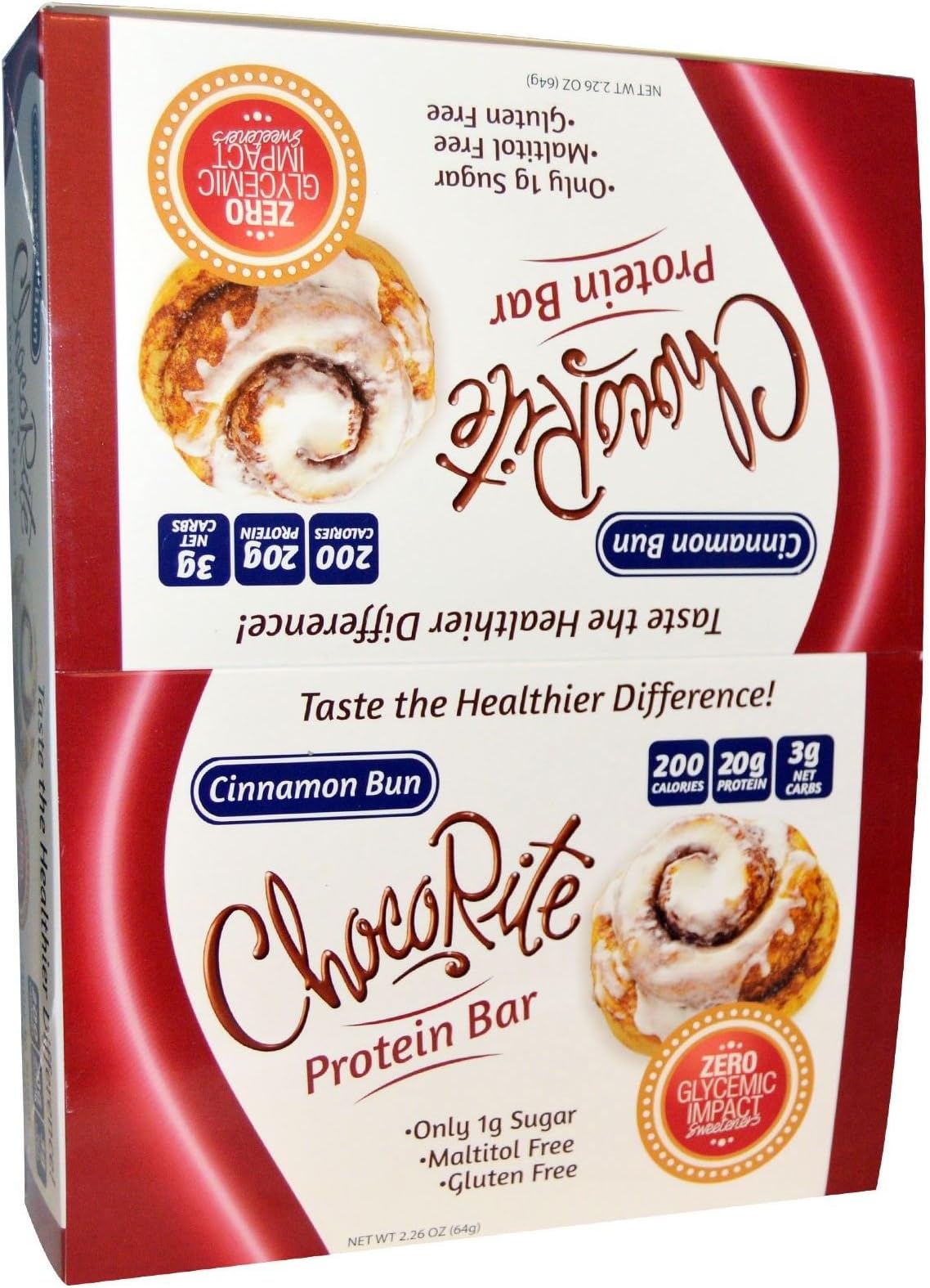 ChocoRite Cinnamon Bun Protein Bar 64g-2.26 oz (Box of 12 Bars)