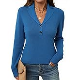 LOMON Sweaters for Women 2025 Fall Knitted V-Neck Collared Button Pullover Dressy Casual Long Sleeve Polo Shirts Business