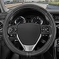Motor Trend SW-761-GR-M__AM GripDrive Synthetic Leather Auto Car Steering Wheel Cover Black w/ Gray Accent Stitching Comfort Grip - Standard 15 inch