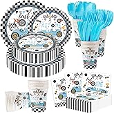 350 Fast One Birthday Decorations for 50 guests Race Car Party Supplies for Boy Include Paper Plate, Napkin, Cup and Disposable Plastic Tableware