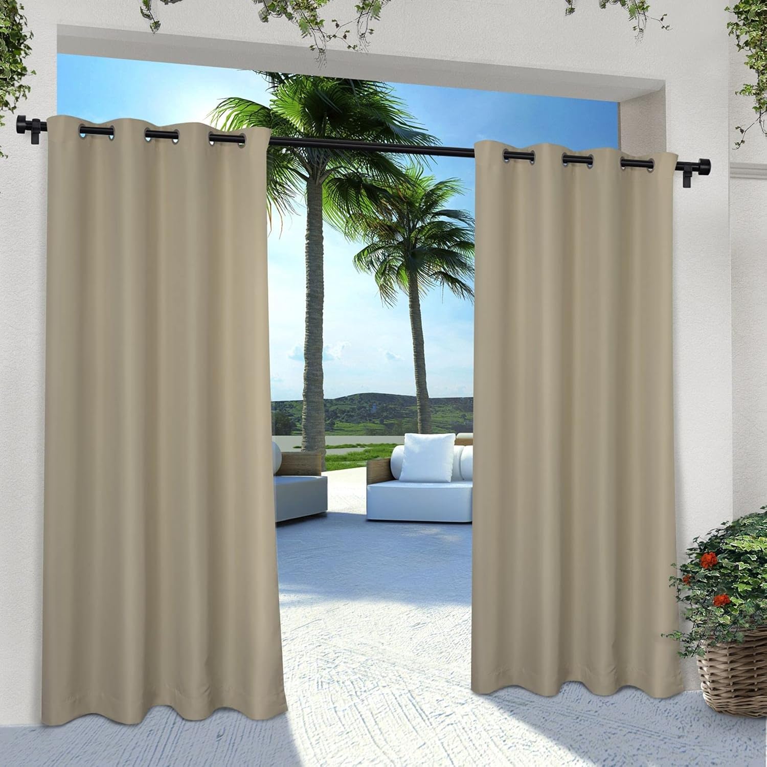Outdoor Curtains - Exclusive Home Cabana Solid Indoor/Outdoor Light Filtering Grommet Top Curtain Panel, 54